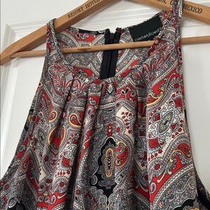 Cynthia Rowley Paisley Print Pleated Halter Top Sz XL w MEASUREMENTS Grey & Red